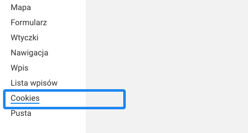 wybierz sekcję cookies